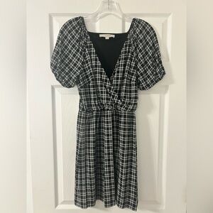 LOFT Black and White Checkered Midi Dress